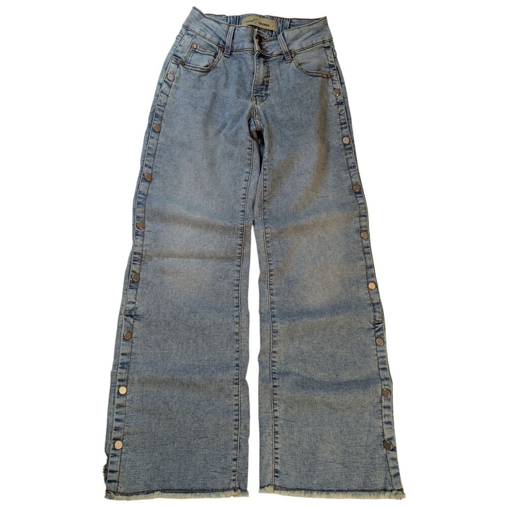 Women's Side Snap Jeans Size 1 Wide Leg Raw Hem Basketball Sports Y2K